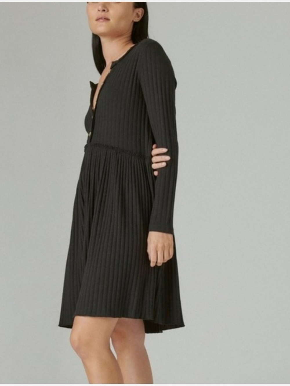 Charcoal Ribbed Button Front Knit Dress - Picture 3 of 11